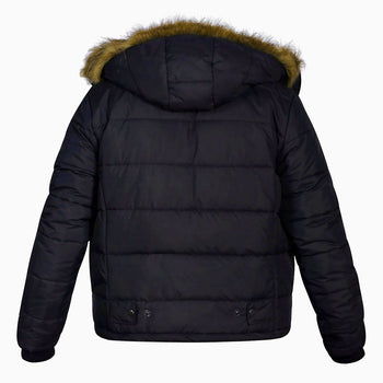 Men's Puffer Leather Coat Jacket Fur Hood