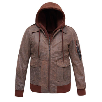Men's Cracker Brown Bomber Leather Biker Jacket