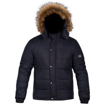 Men's Puffer Leather Coat Jacket Fur Hood