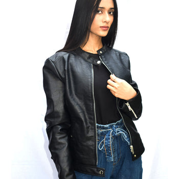 レディース ダルース ブラック バイカー レザー ジャケット